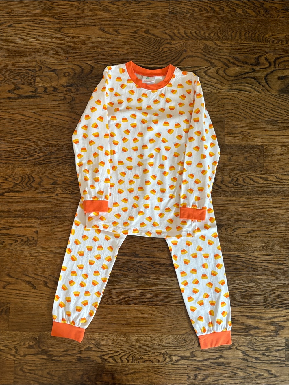 Children's Candy Corn Print Pajama Set with Orange Trim